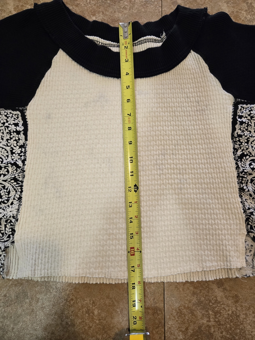 Free People Off-Shoulder Mixed Knit Sweater in Black, Cream & Red Accent - Picture 7 of 8